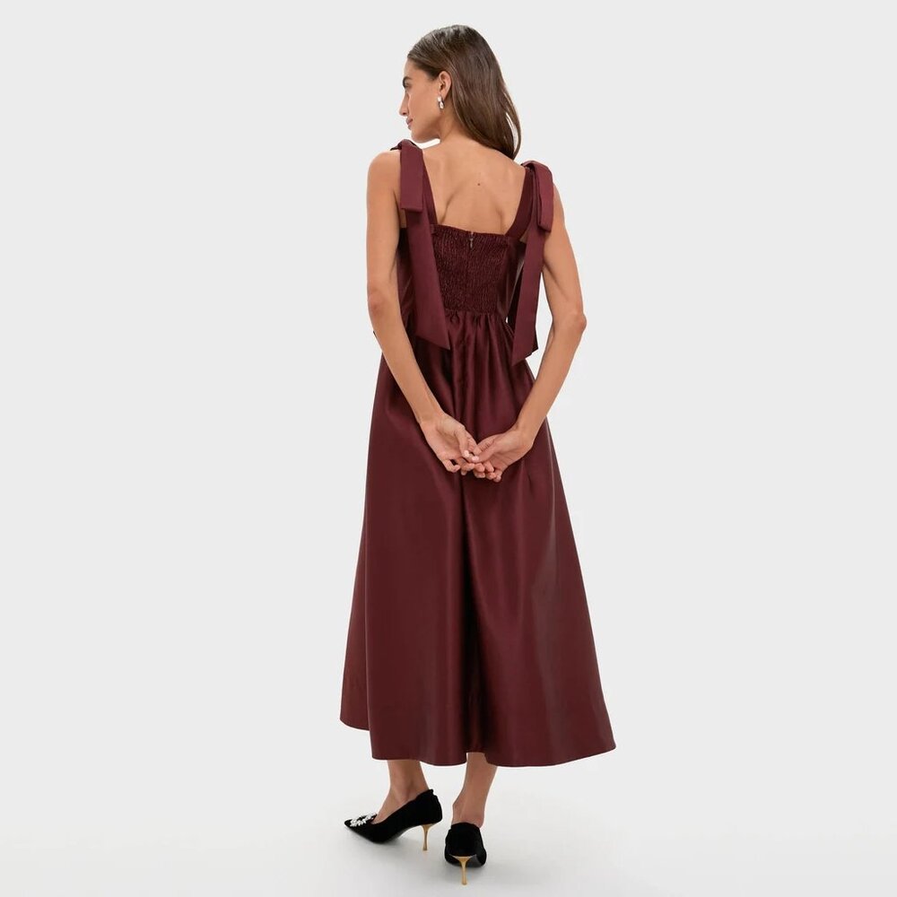 NWT Tuckernuck Oxblood Dupioni Bow Esme Dress Square Neck A Line Size M - Picture 2 of 8